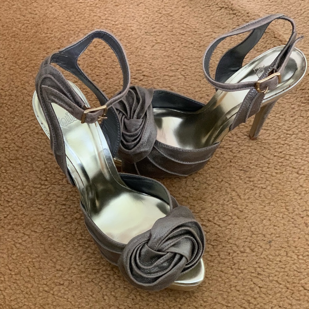 Pewter Rose Leather Evening Heel UK 6/ US 8